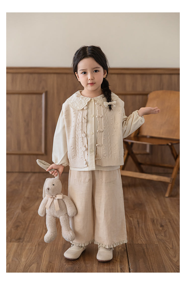 Linen Blend Lace Hem Trousers, Oat