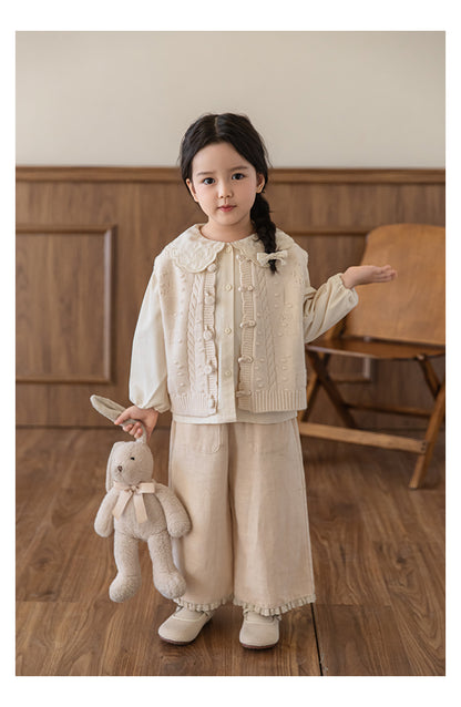 Linen Blend Lace Hem Trousers, Oat