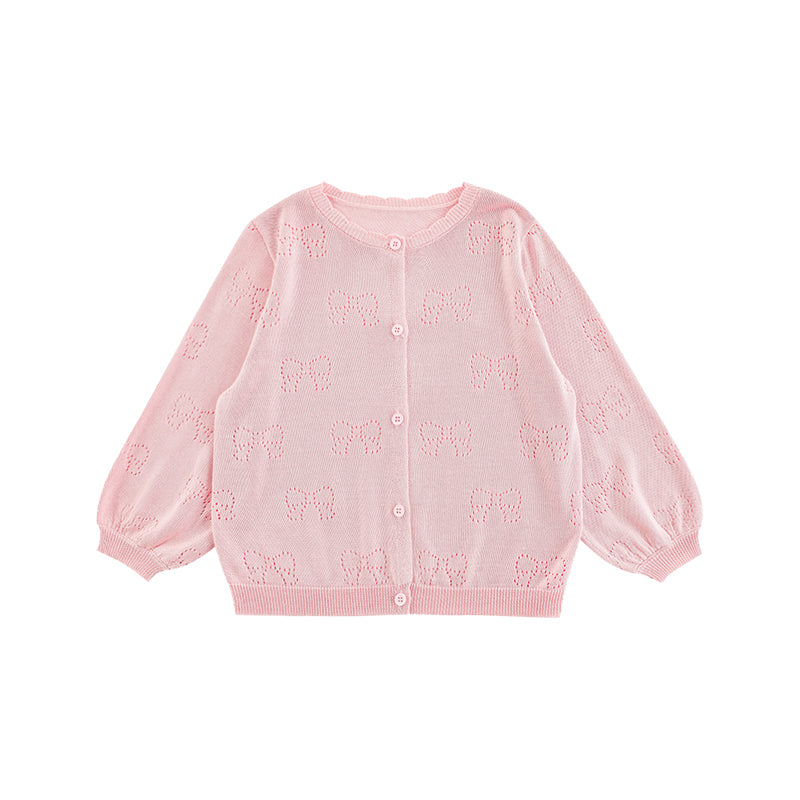 Lyocell Knit Bow Pointelle Cardigan, Blush Pink