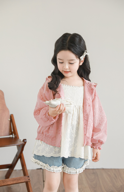 Floral Embroidered Lyocell Jacket, Rose Pink