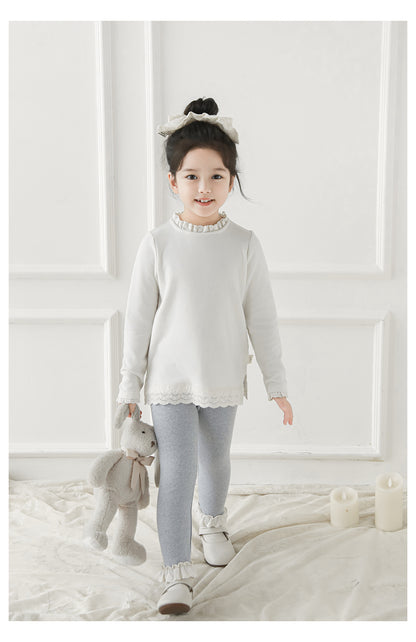 Lace Hem Leggings, Cloud Grey