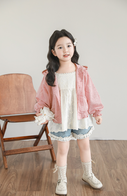 Floral Embroidered Lyocell Jacket, Rose Pink