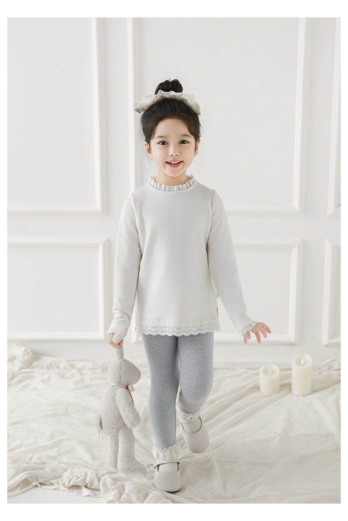 Lace Hem Leggings, Cloud Grey