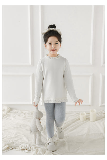 Lace Hem Leggings, Cloud Grey
