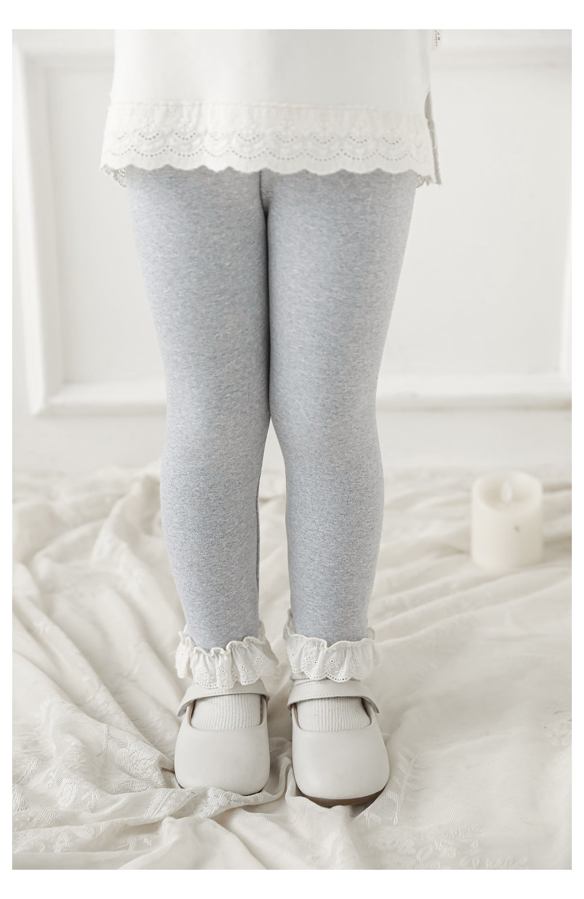 Lace Hem Leggings, Cloud Grey