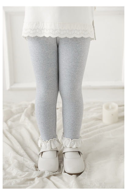Lace Hem Leggings, Cloud Grey