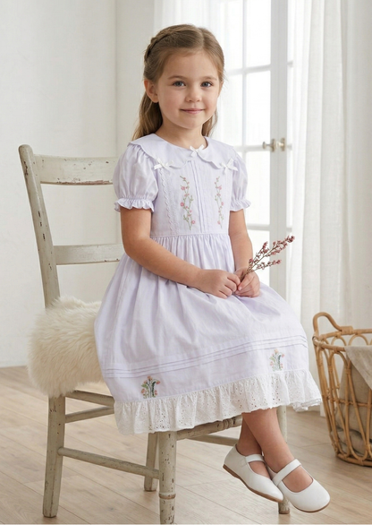 Iris Floral Embroidered Dress, Ivory White