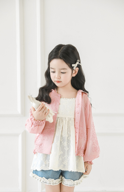 Floral Embroidered Lyocell Jacket, Rose Pink