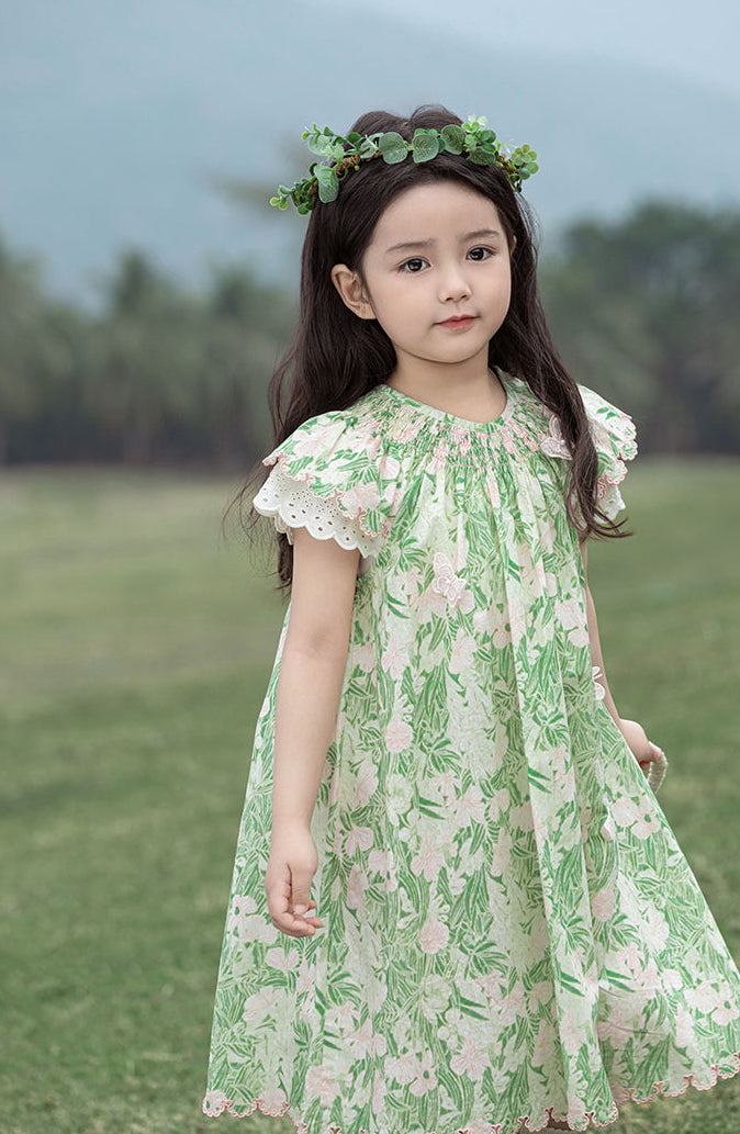 Ivy Butterfly Appliqué Dress, Green Floral