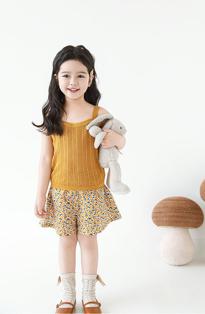 Lyocell Knit Pointelle Strap Top, Caramel