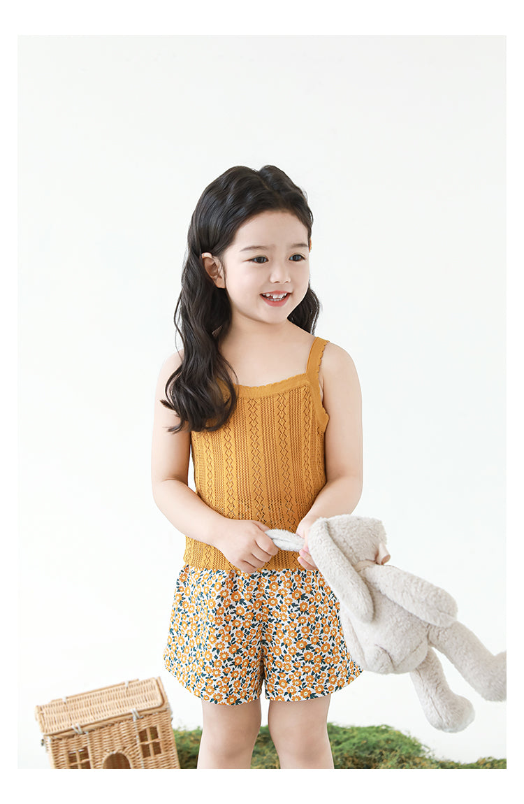 Lyocell Knit Pointelle Strap Top, Caramel