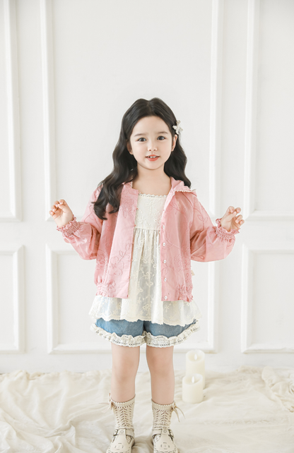 Floral Embroidered Lyocell Jacket, Rose Pink
