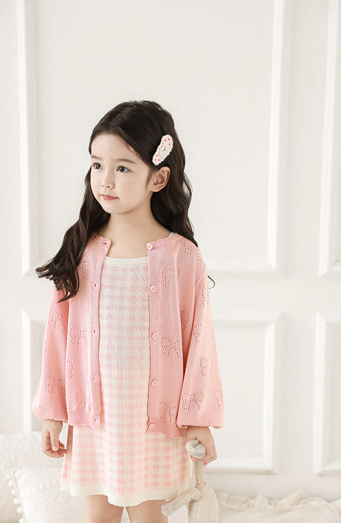 Lyocell Knit Bow Pointelle Cardigan, Blush Pink