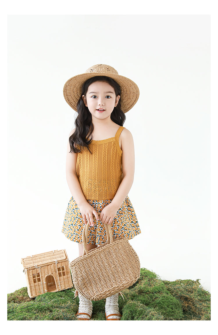 Lyocell Knit Pointelle Strap Top, Caramel