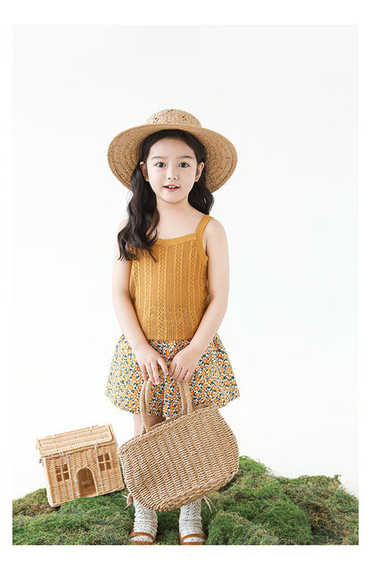 Lyocell Knit Pointelle Strap Top, Caramel