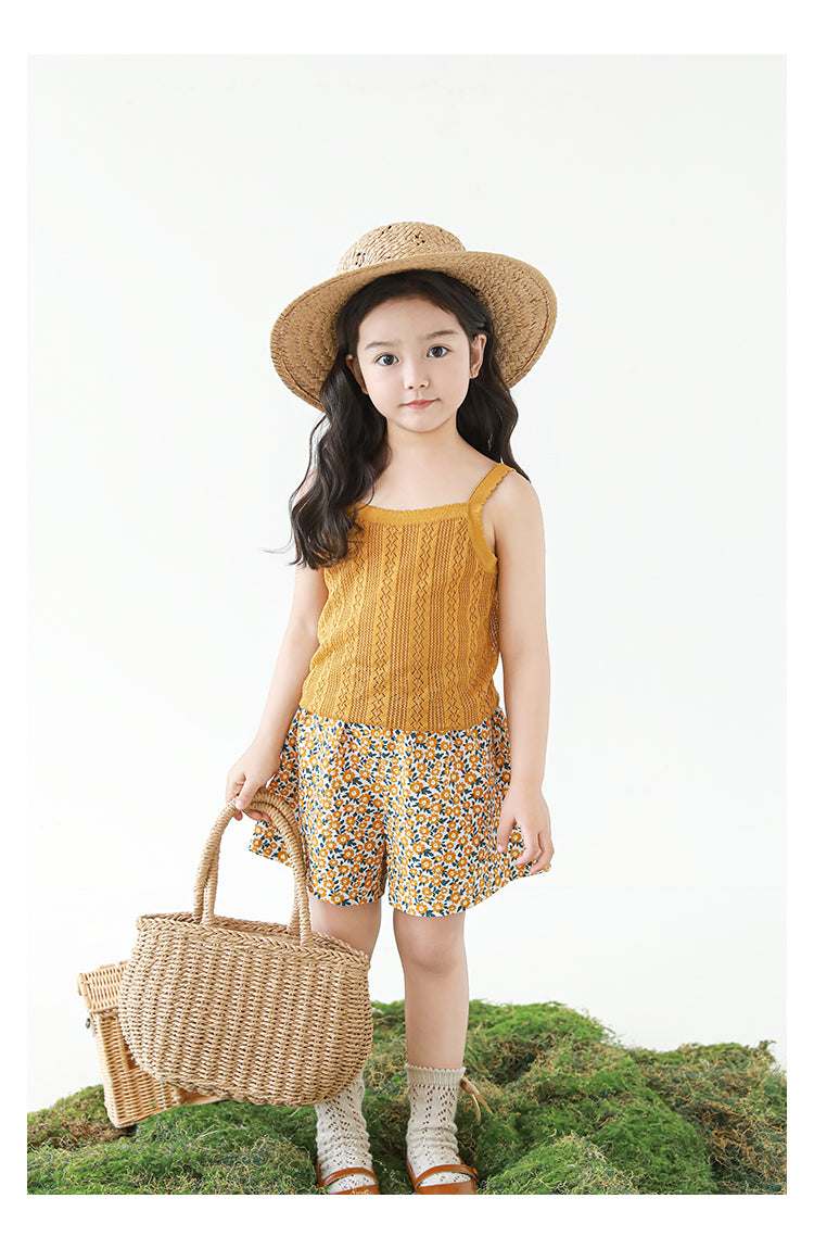 Lyocell Knit Pointelle Strap Top, Caramel