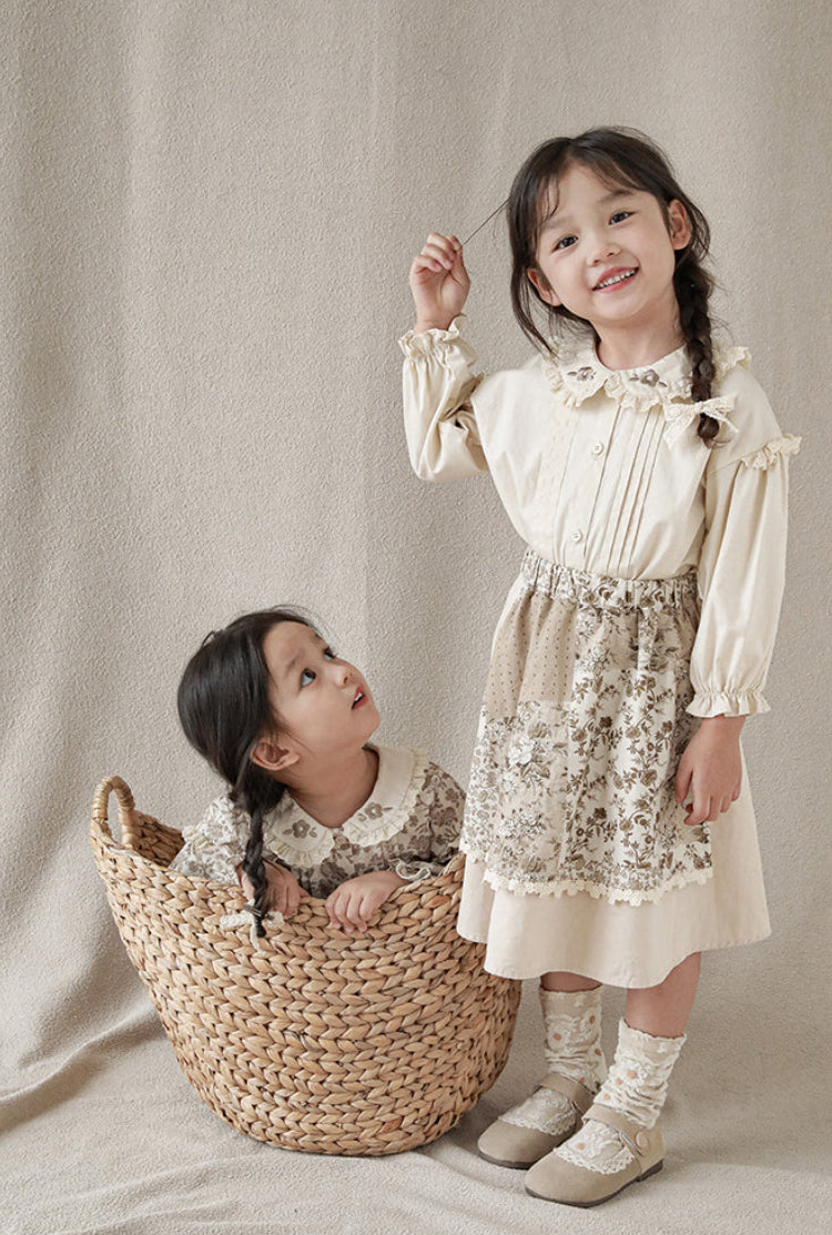 Floral Embroidered Lace Trim Blouse, Cream