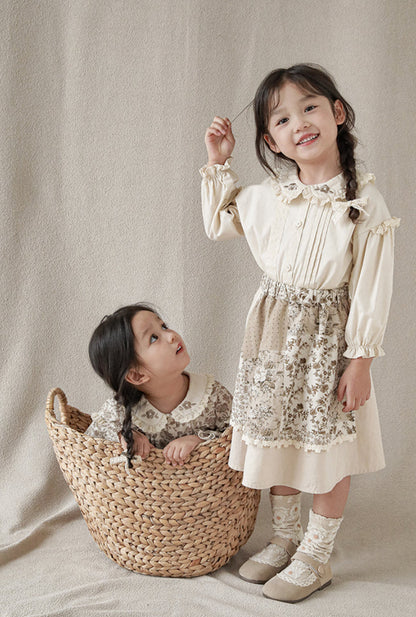 Floral Embroidered Lace Trim Blouse, Cream