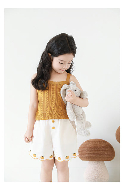 Lyocell Knit Pointelle Strap Top, Caramel