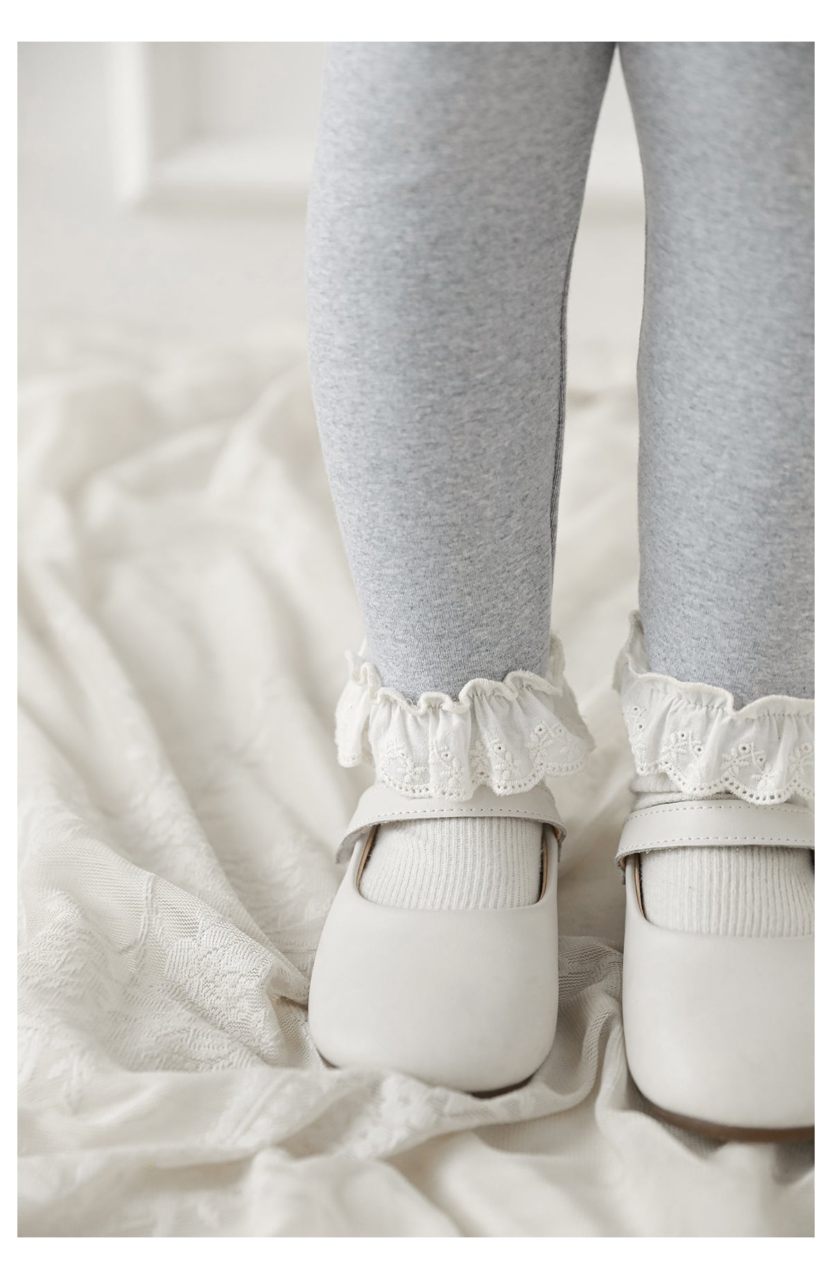 Lace Hem Leggings, Cloud Grey