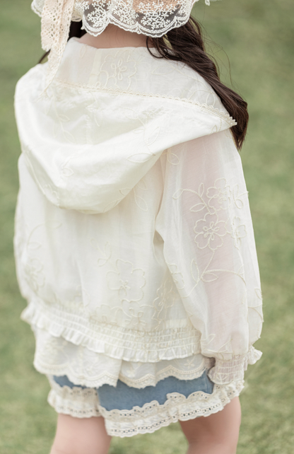 Floral Embroidered Lyocell Jacket, Ivory