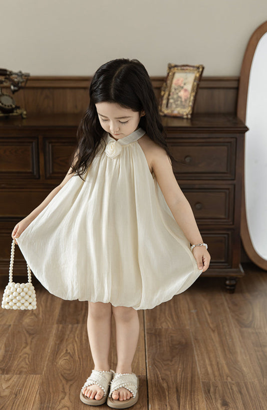 Anya Rose Appliqué Lyocell Bubble Dress, Cream