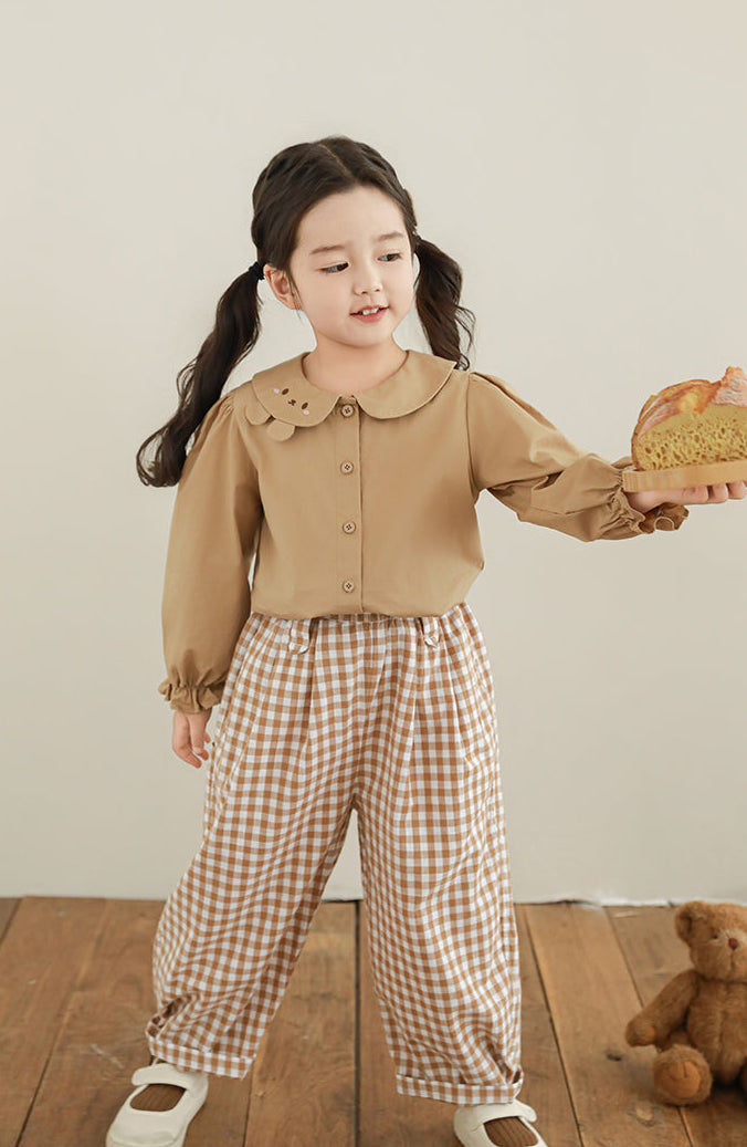 Barrel Tapered Trousers, Beige Gingham