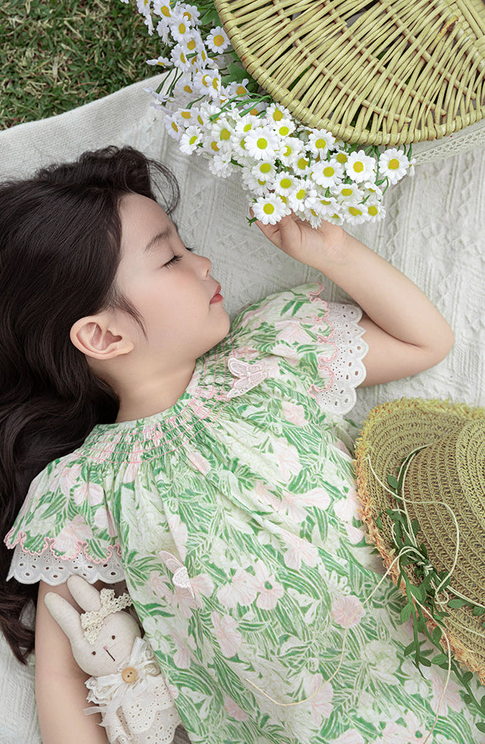 Ivy Butterfly Appliqué Dress, Green Floral