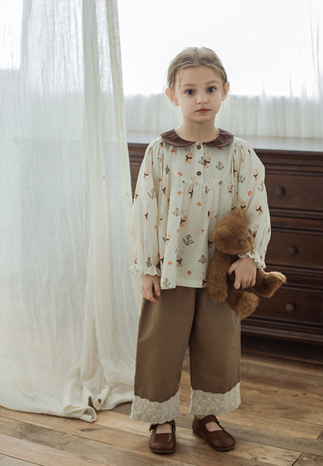 Lace Embroidered Straight Leg Trousers, Cappuccino
