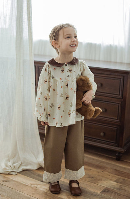 Lace Embroidered Straight Leg Trousers, Cappuccino