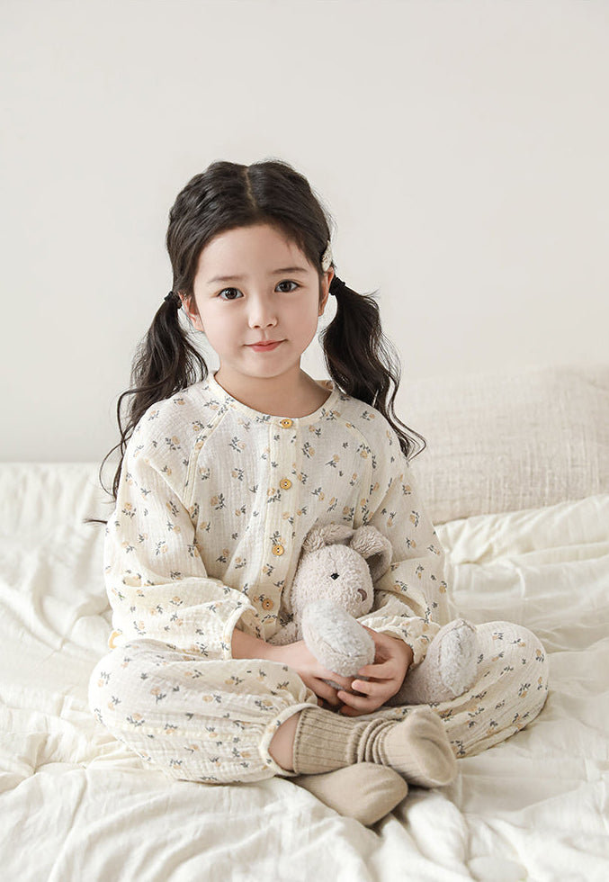 Muslin Button-Front Lounge Set, Sweet Floral