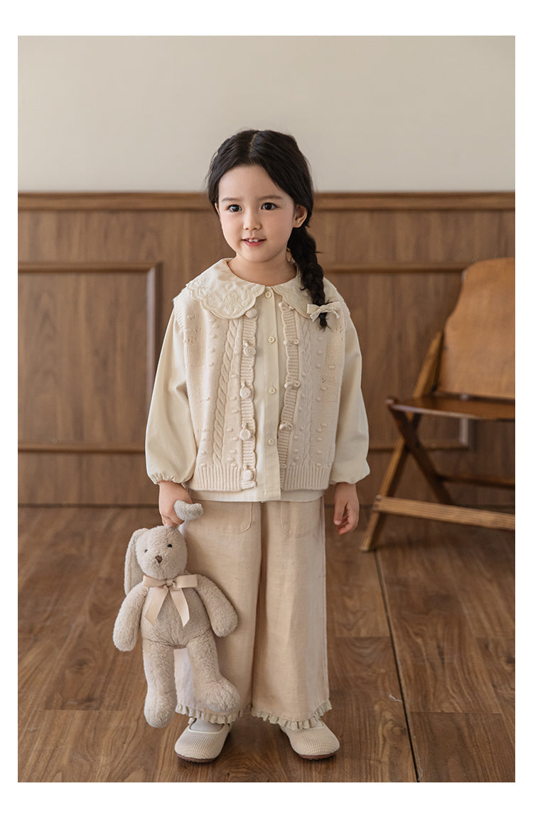 Linen Blend Lace Hem Trousers, Oat