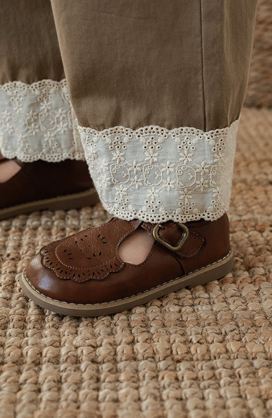 Lace Embroidered Straight Leg Trousers, Cappuccino