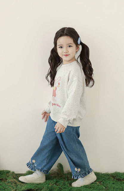 Embroidered Ruffled Jeans, Classic Blue