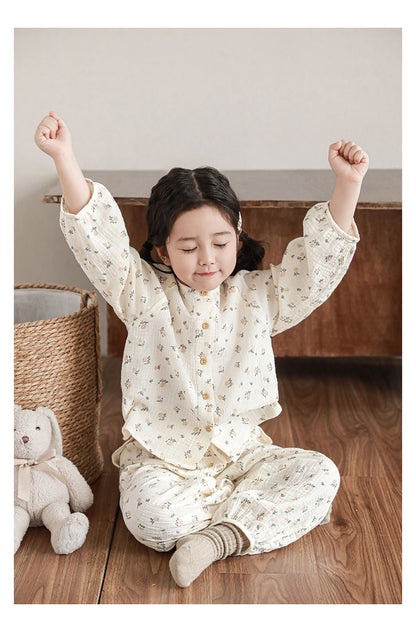 Muslin Button-Front Lounge Set, Sweet Floral
