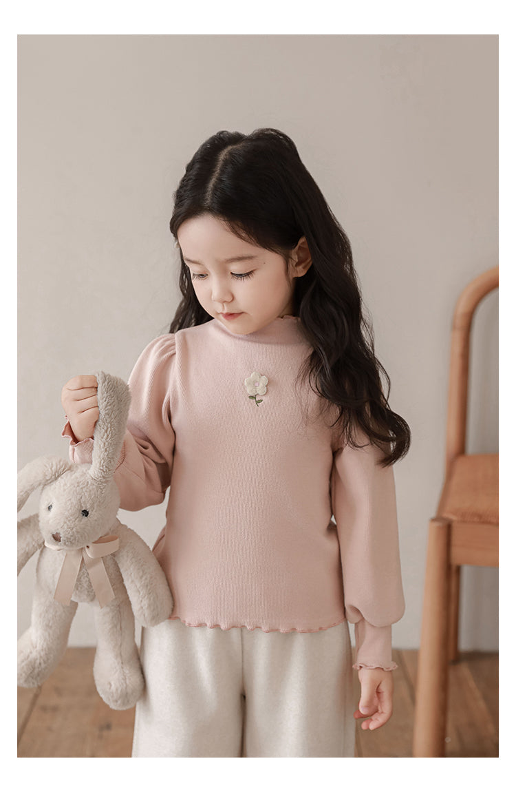 Floral Embroidered Ribbed Top, Dusty Rose