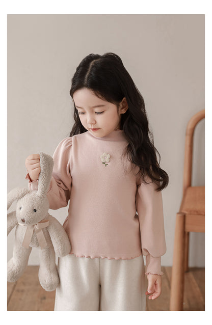 Floral Embroidered Ribbed Top, Dusty Rose