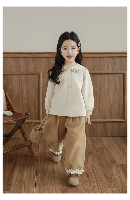 Lace Trim Tapered Trousers, Camel