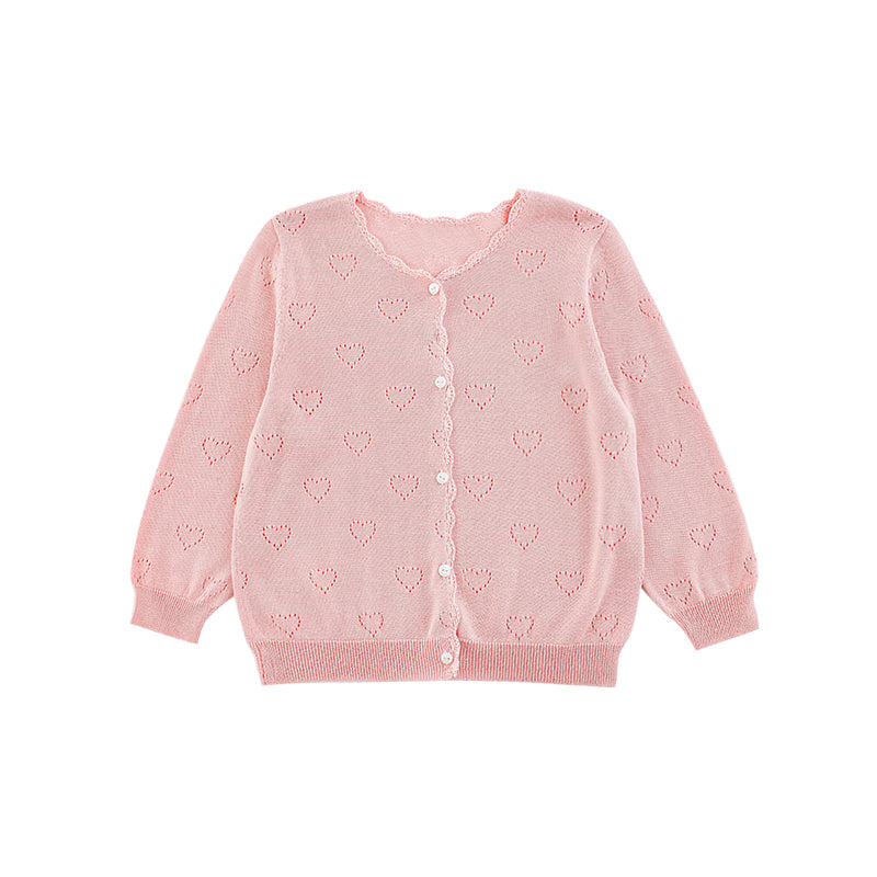 Girls lyocell heart pointelle knit cardigan for summer, in light pink