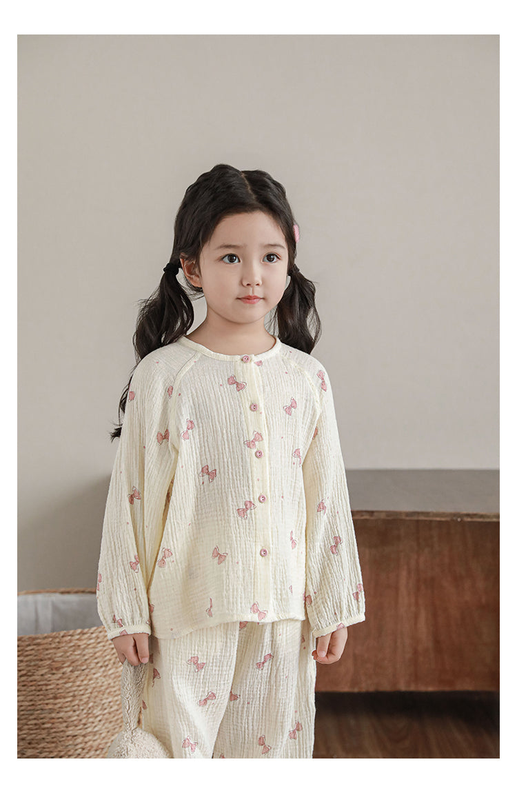 Muslin Button-Front Lounge Set, Pink Bow