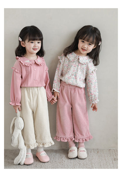 Embroidered Collar Ruffled Blouse, Dusty Rose