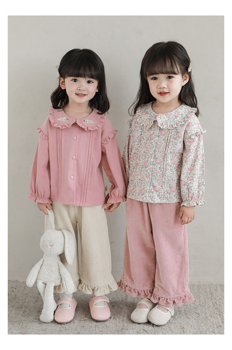 Embroidered Collar Ruffled Blouse, Dusty Rose