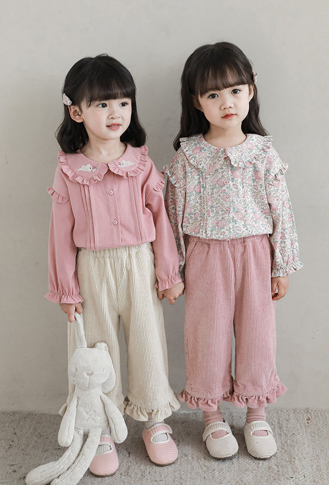 Embroidered Collar Ruffled Blouse, Dusty Rose