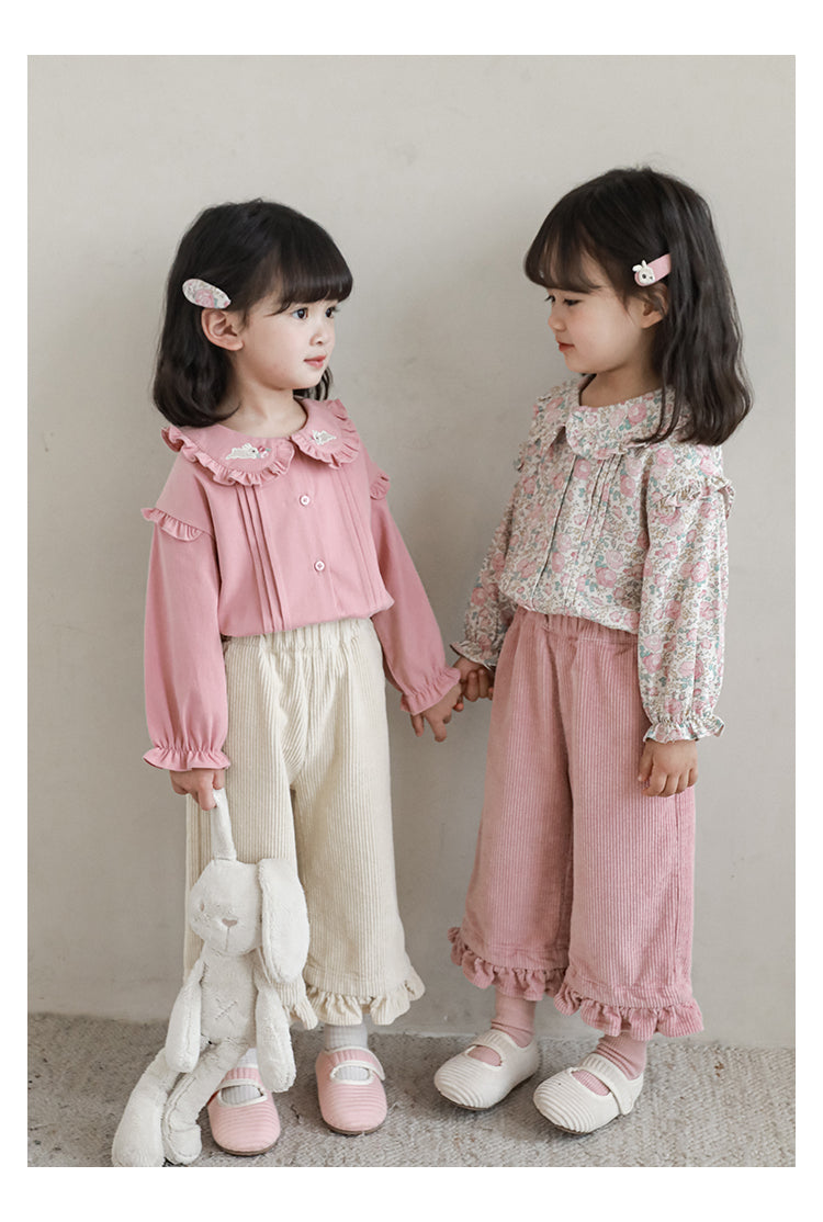 Embroidered Collar Ruffled Blouse, Dusty Rose