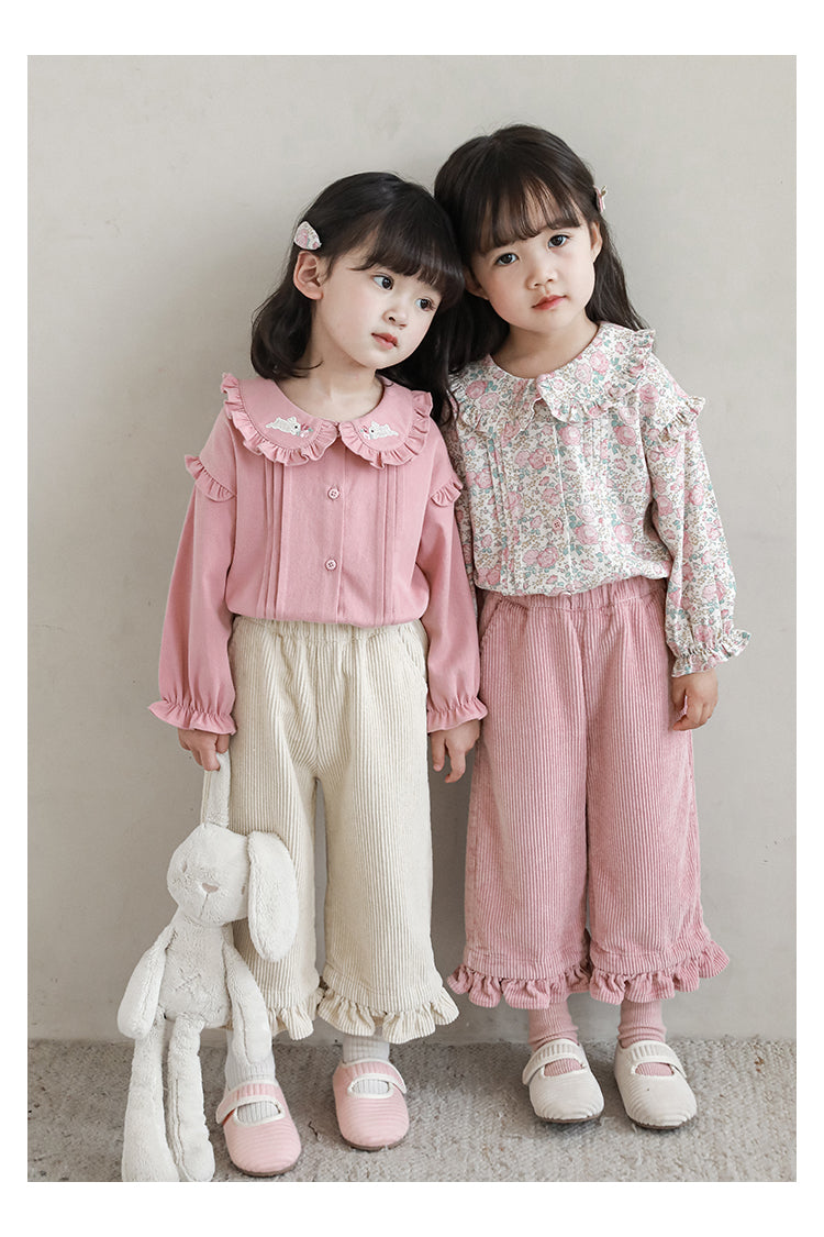 Embroidered Collar Ruffled Blouse, Dusty Rose