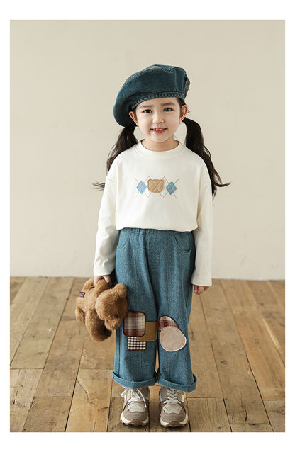 Bear Appliqué Long Sleeve Top, Ivory