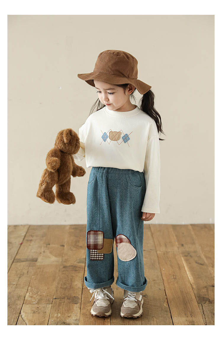Bear Appliqué Long Sleeve Top, Ivory