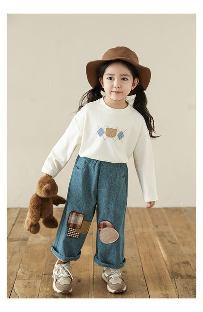 Bear Appliqué Long Sleeve Top, Ivory