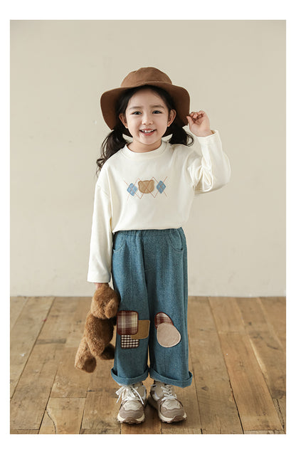 Bear Appliqué Long Sleeve Top, Ivory