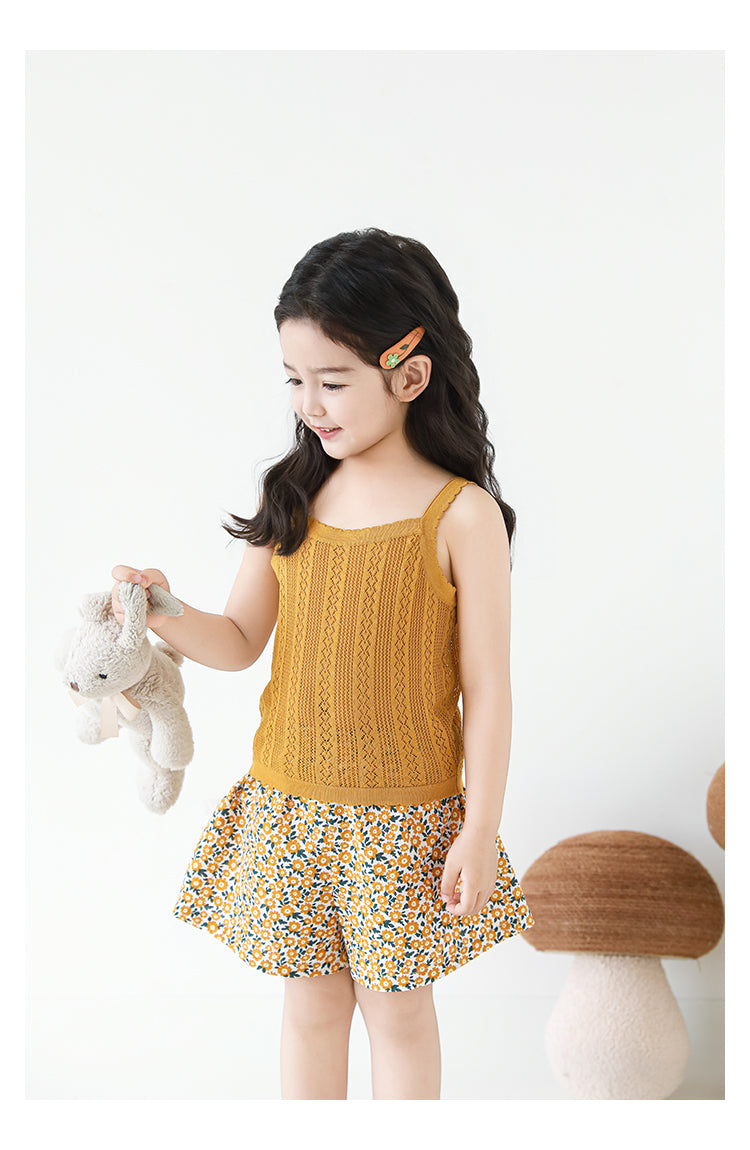Lyocell Knit Pointelle Strap Top, Caramel
